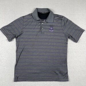 Bobby Jones Polo Shirt Mens‎ Medium Gray Purple Striped St Andrews Links Golfer